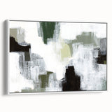 Framed abstract minimalist wall art featuring a white geometric design, elegantly displayed in a modern setting, perfect for contemporary home decor.