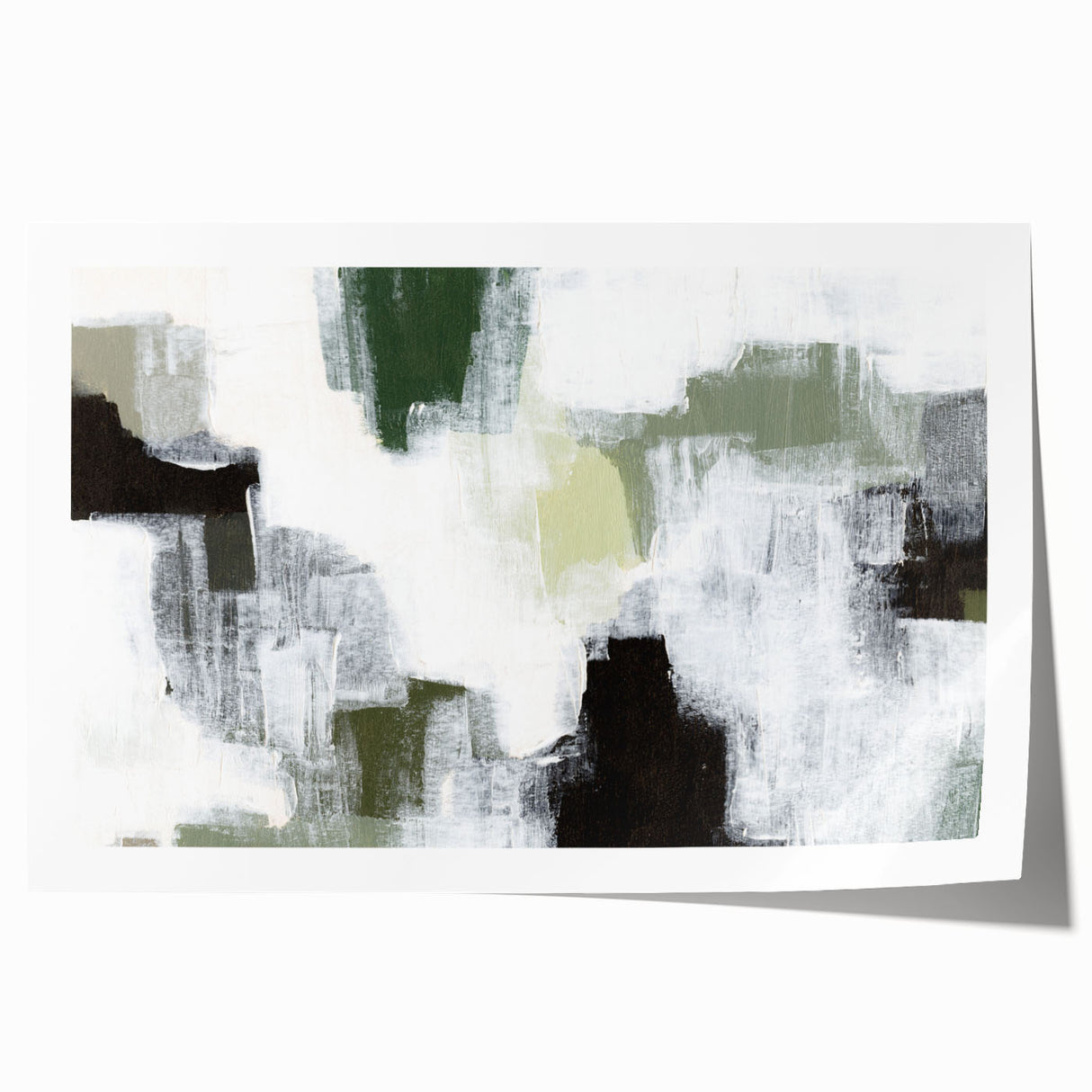 Abstract minimalist wall art print showcasing a vibrant color palette of blues, oranges, and yellows, rolled up for easy shipping and display. Perfect for modern decor.