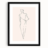 Framed abstract minimalist wall art design featuring geometric shapes in black and white, displayed with a sleek black mat for a modern aesthetic.