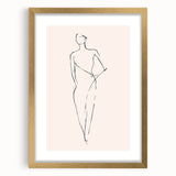 Framed abstract minimalist wall art design showcasing a gold frame with mat, featuring soft colors and geometric shapes for modern decor.