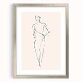 Framed abstract minimalist wall art featuring soft pastel colors and geometric shapes, set in a sleek silver frame with a mat.