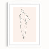 Framed abstract minimalist wall art design featuring soft pastel colors and geometric shapes, elegantly displayed in a white mat and frame.