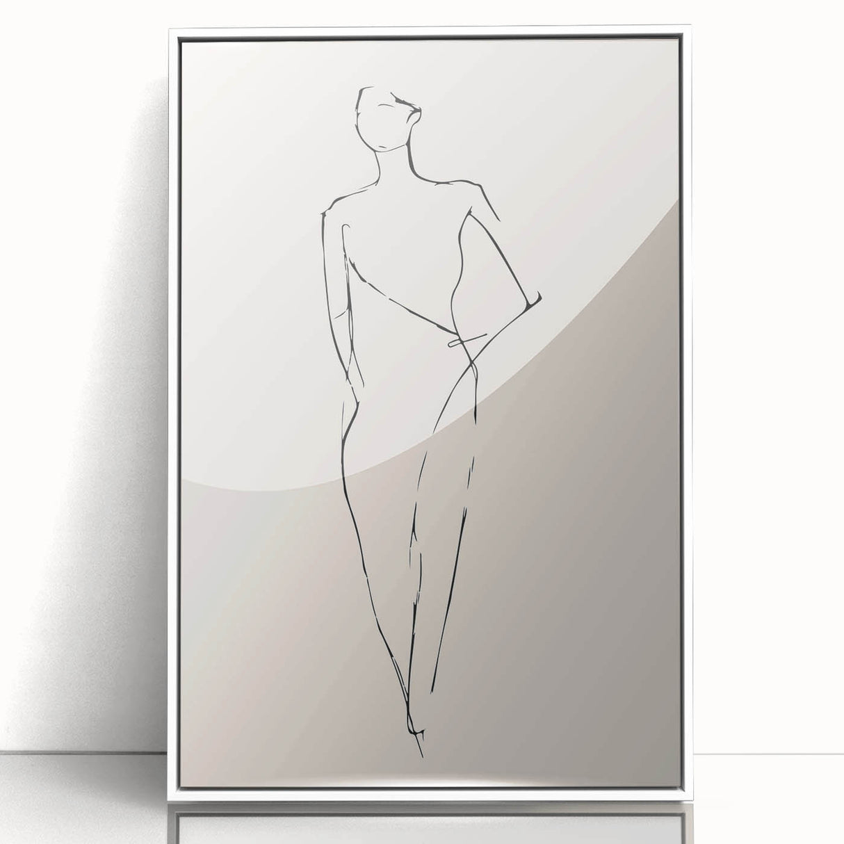 Framed abstract minimalist wall art piece featuring soft pastel colors and geometric shapes, displayed from a front view against a white background.