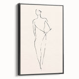Framed black abstract minimalist wall art featuring a sleek design with soft curves and geometric shapes, showcasing modern elegance.