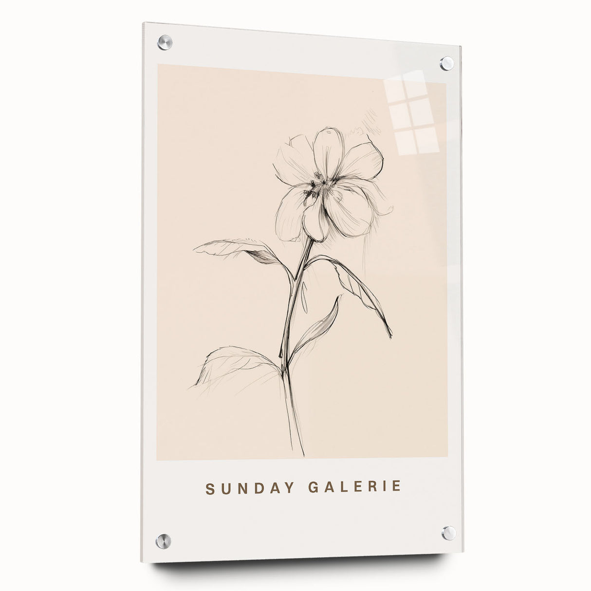 Abstract minimalist wall art collection displayed in an acrylic frame with visible mounting pins, showcasing vibrant colors and sleek design.