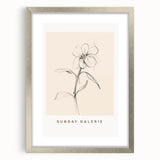 Modern abstract minimalist wall art collection displayed in a sleek silver frame with matting, showcasing elegant geometric shapes and soft color palette.