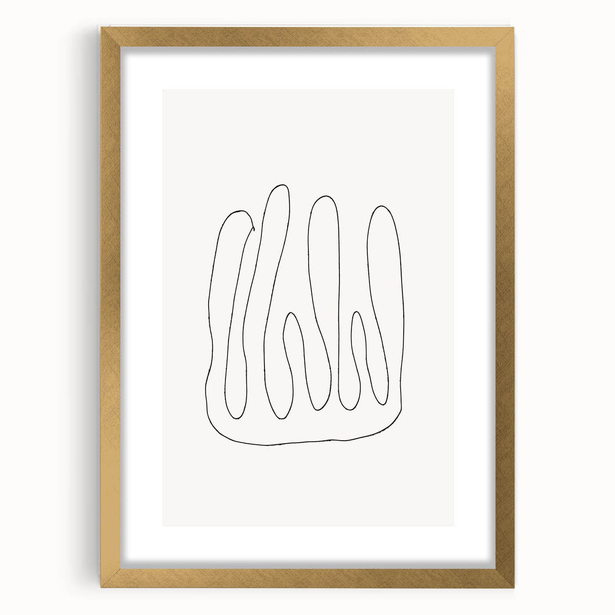 Abstract minimalist wall art collection featuring a gold-framed design with a mat, showcasing elegant geometric shapes and soft color palette.