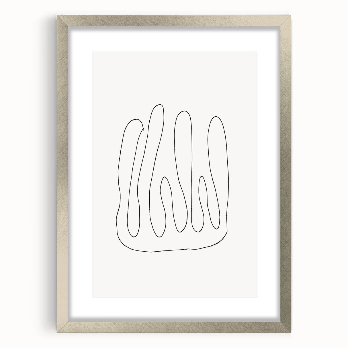 Framed abstract minimalist wall art collection showcasing a sleek silver frame and mat, perfect for modern home decor accents.
