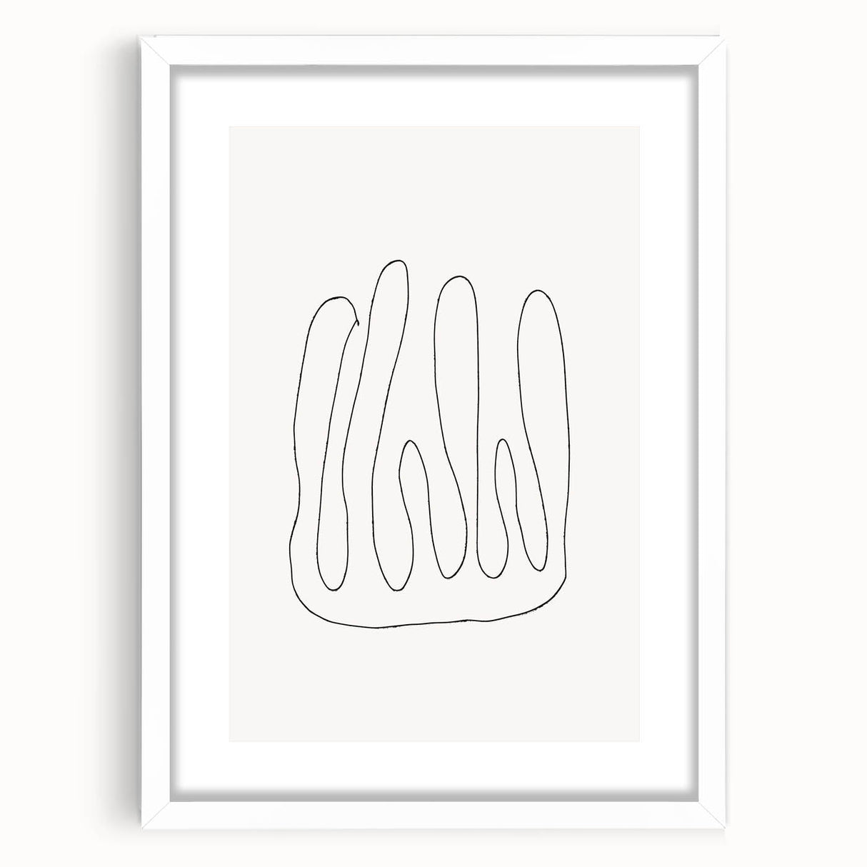 Abstract minimalist wall art framed in white, showcasing a geometric design with soft colors, perfect for modern home decor.
