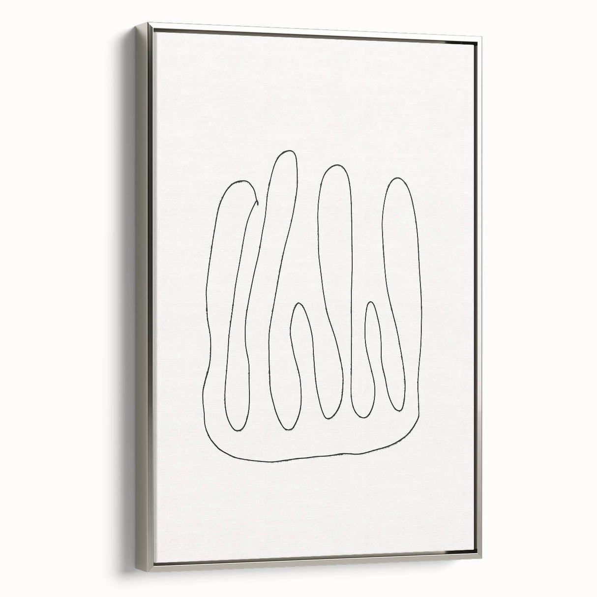 Framed abstract minimalist wall art design showcasing a silver color palette and sleek lines, ideal for modern decor settings.