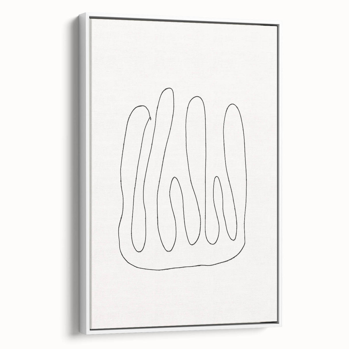 Framed abstract minimalist wall art design showcasing a contemporary style with soft colors and geometric shapes, positioned against a white background.