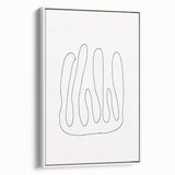 Framed abstract minimalist wall art design showcasing a contemporary style with soft colors and geometric shapes, positioned against a white background.