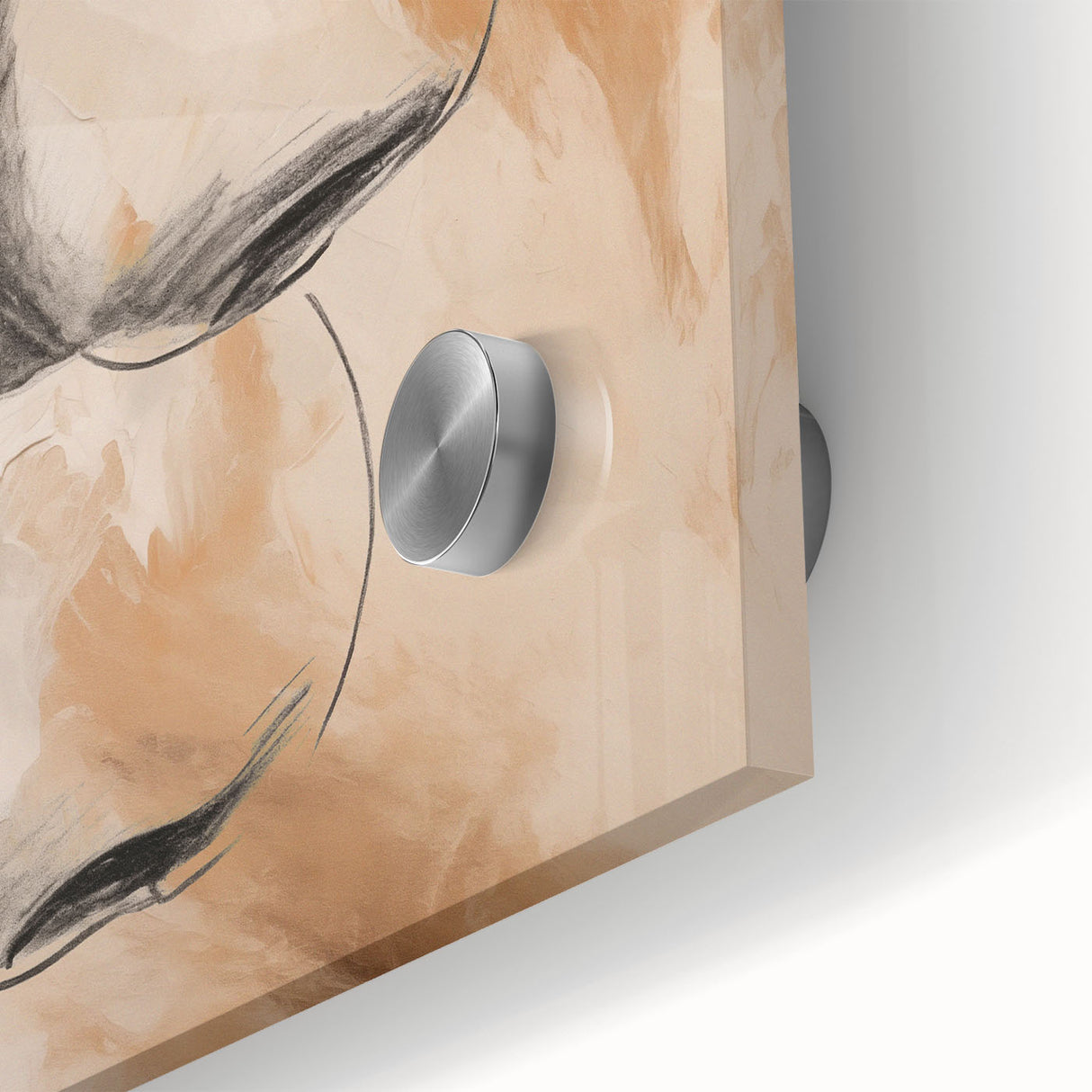 Close-up of an abstract minimalist wall art design on acrylic glass, showcasing a blend of soft colors and smooth textures, ideal for modern decor.
