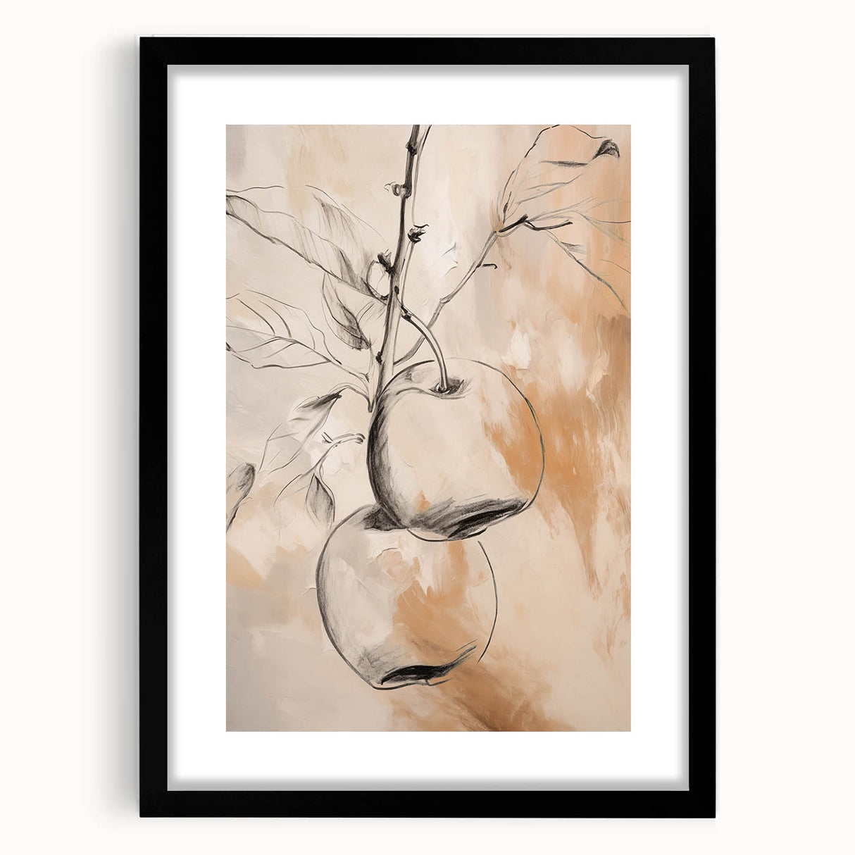 Minimalist black-framed wall art showcasing an abstract design with soft beige and gray tones, perfect for modern home decor.
