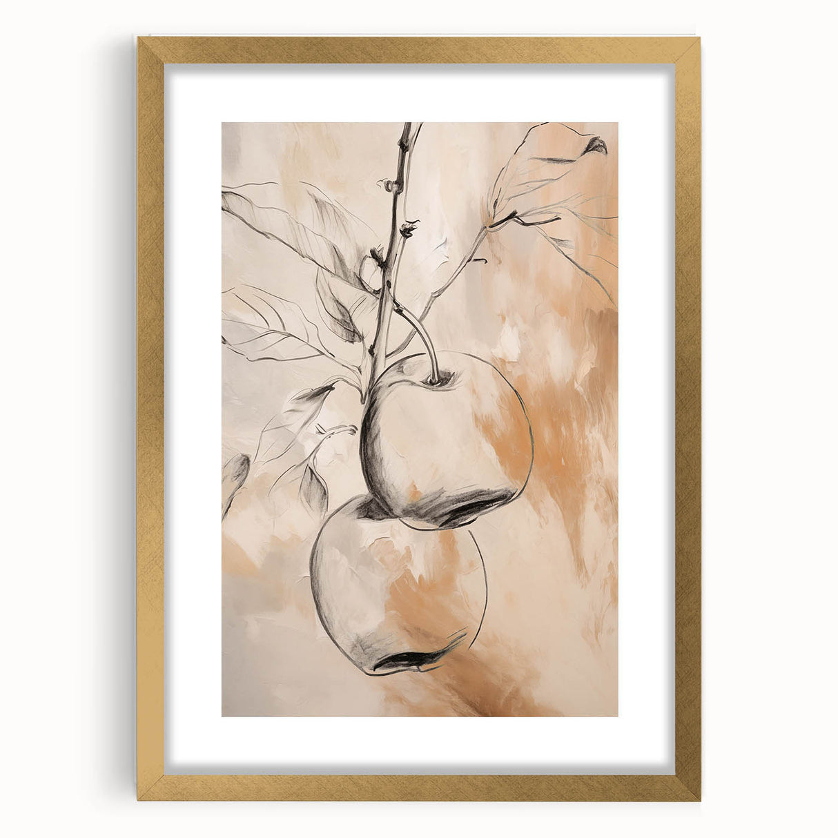Abstract minimalist wall art design featuring a gold-framed print with soft pastel colors, perfect for modern home decor.