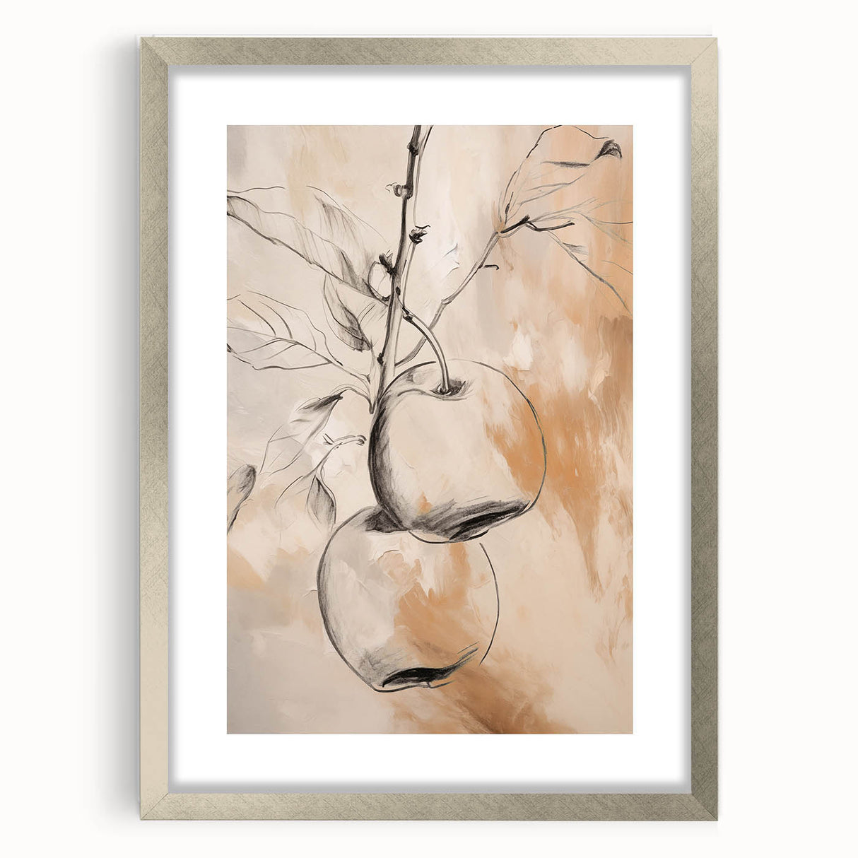 Framed abstract minimalist wall art collection featuring geometric shapes in soft pastel hues, set in a sleek silver frame with matting.