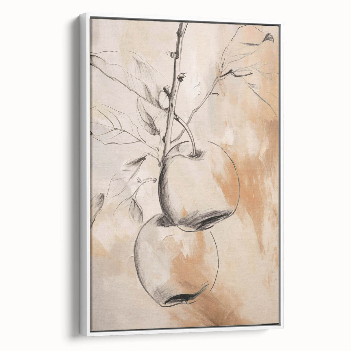 Framed abstract minimalist wall art design in a sleek white frame, showcasing soft pastel colors and geometric shapes, ideal for modern decor.