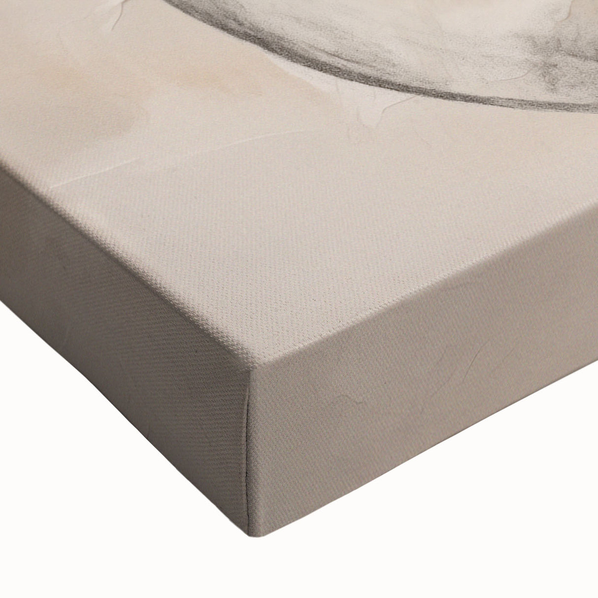 Close-up of a stretched canvas showcasing an abstract minimalist wall art design with soft colors and smooth texture, ideal for modern decor.