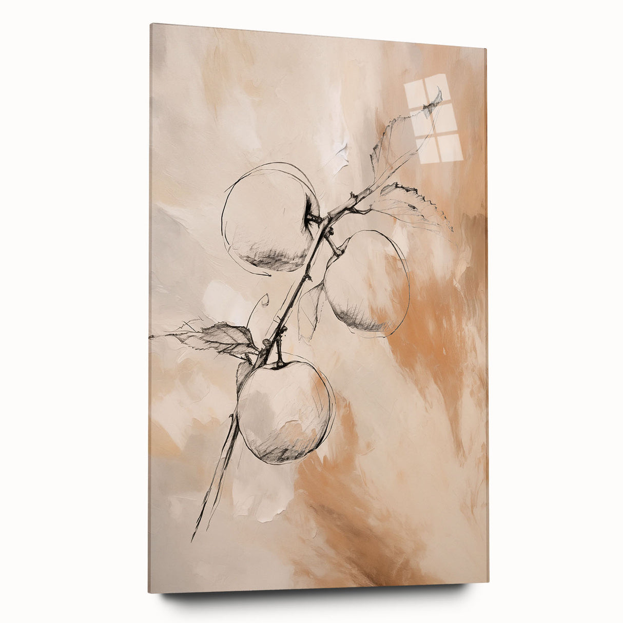 Abstract minimalist wall art collection displayed in acrylic glass, showcasing a sleek side view with elegant geometric patterns and vibrant colors.