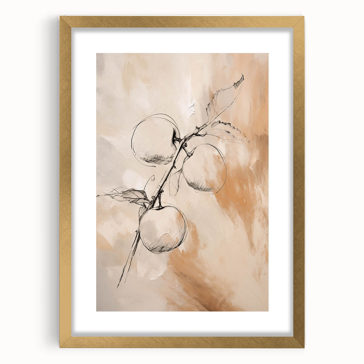 Framed abstract minimalist wall art design featuring a gold mat and sleek frame, showcasing soft color gradients and modern aesthetic.