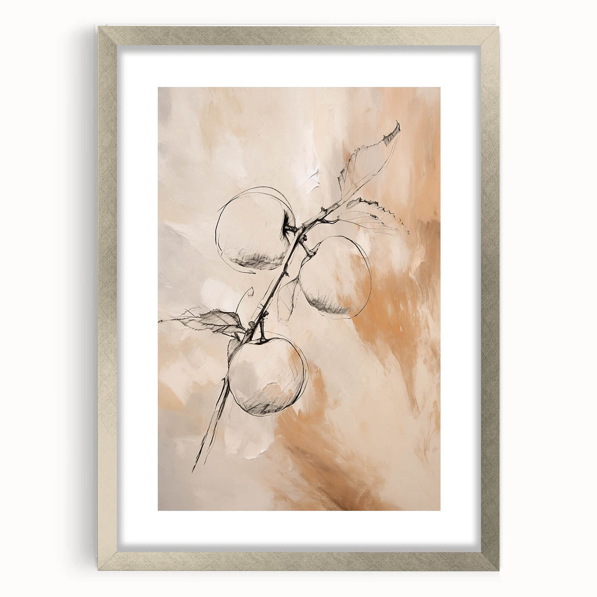 Framed abstract minimalist wall art in silver, showcasing a modern design with a mat, perfect for contemporary home decor.