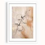 Abstract minimalist wall art collection displayed in a sleek white frame with a mat, showcasing geometric shapes in muted tones, perfect for modern decor.