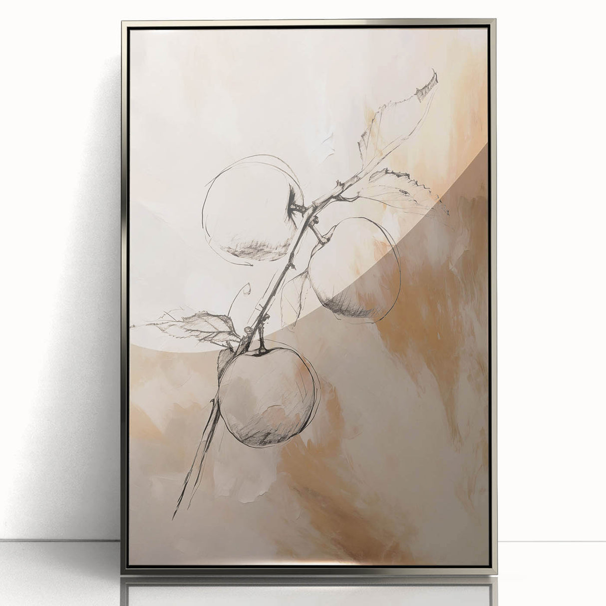 Framed abstract minimalist wall art design featuring a silver acrylic finish, showcasing geometric shapes and clean lines, perfect for modern decor.