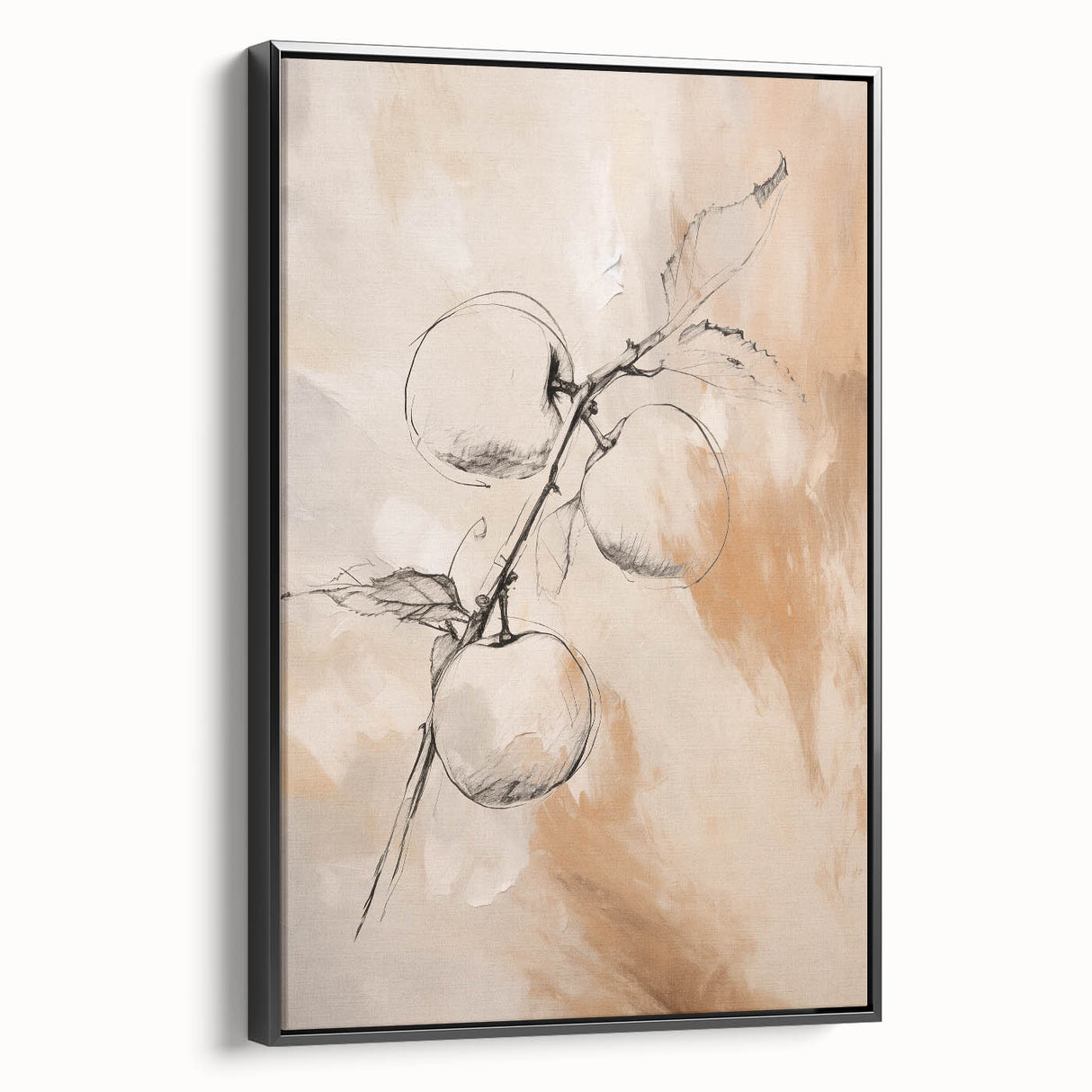 Framed minimalist abstract wall art with a black canvas, showcasing geometric shapes and a sleek side view, ideal for modern decor.