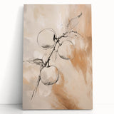 Abstract minimalist wall art on stretched canvas featuring soft earth tones with geometric shapes, leaning against a neutral wall for a modern decor touch.