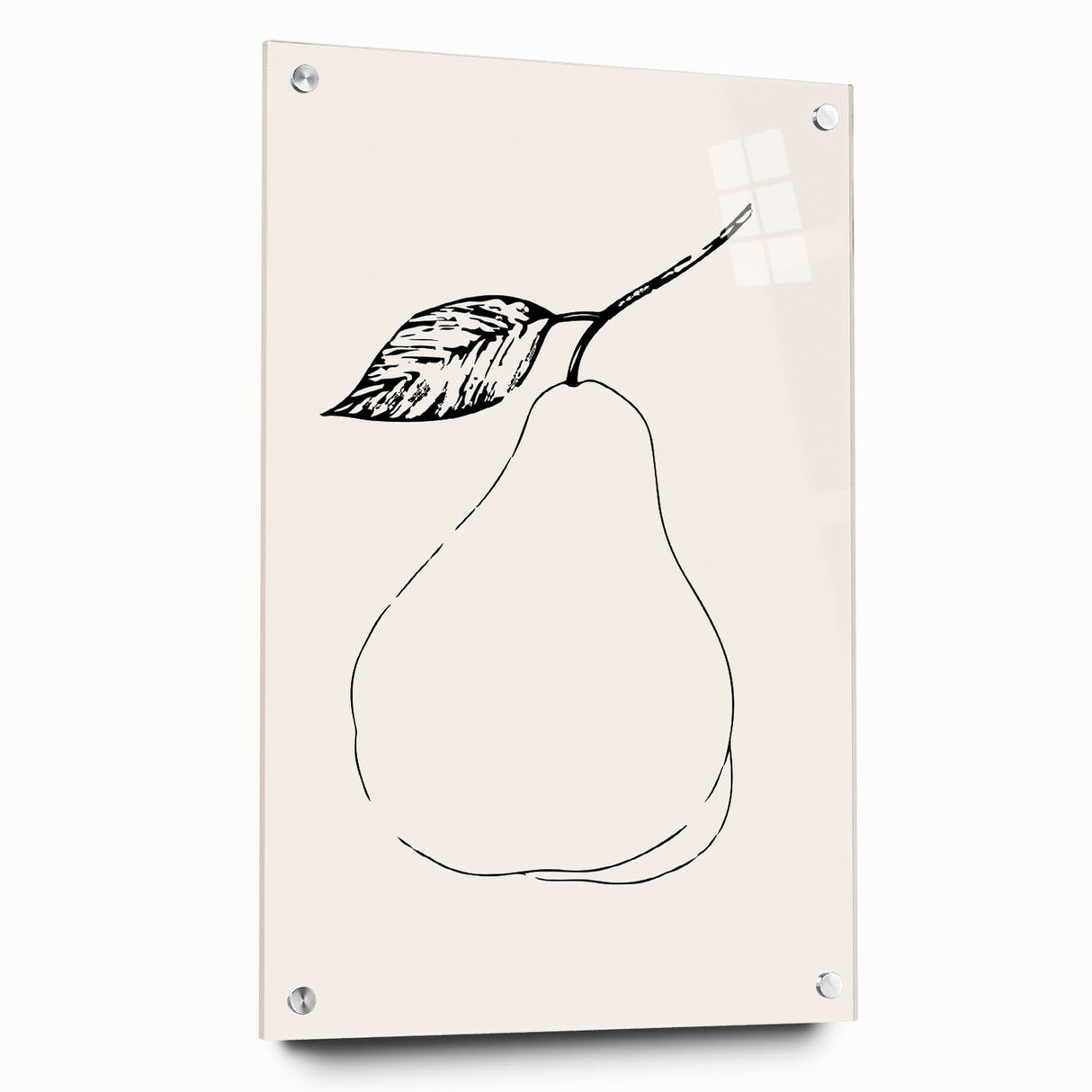 Abstract minimalist wall art collection displayed in an acrylic glass frame, showcasing a side view with sleek pins, ideal for modern decor.