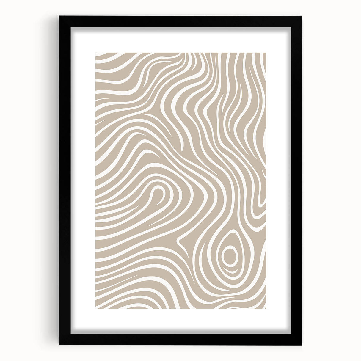 Minimalist abstract wall art collection featuring a sleek black frame and mat, showcasing elegant geometric designs in a modern setting.