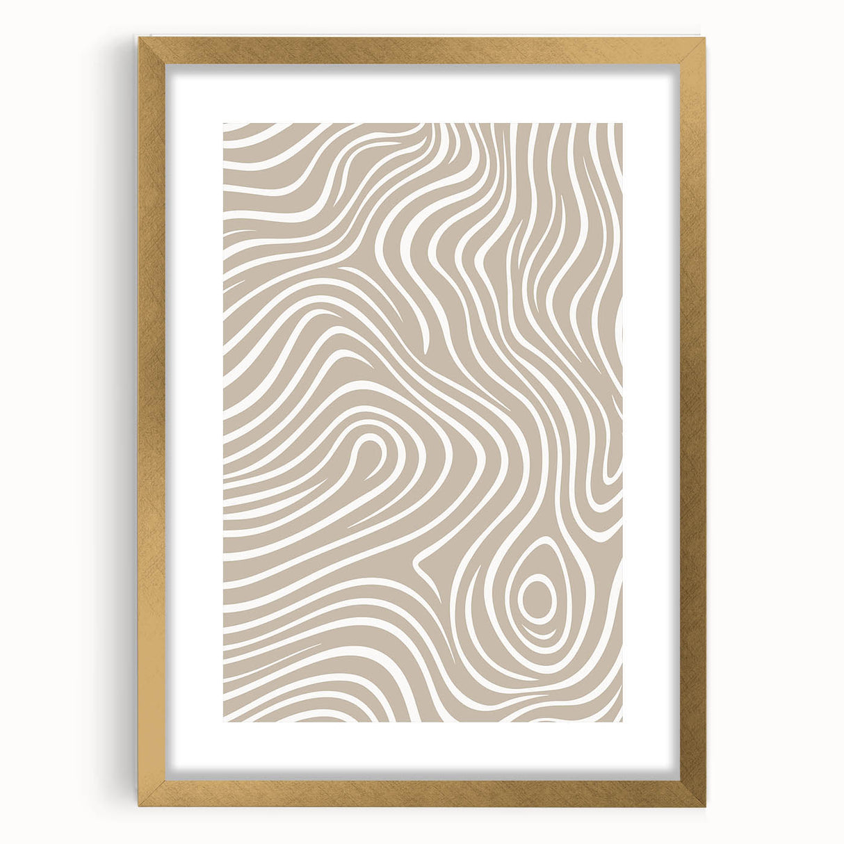 Minimalist abstract wall art design in a gold frame with matting, showcasing soft hues and geometric shapes, perfect for modern decor.