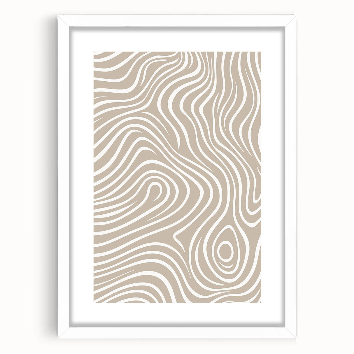Minimalist abstract wall art print in a white frame with mat, showcasing soft pastel colors and geometric shapes, perfect for modern decor.