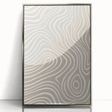 Framed abstract minimalist wall art design in silver acrylic, showcasing geometric shapes and soft color gradients for modern decor.
