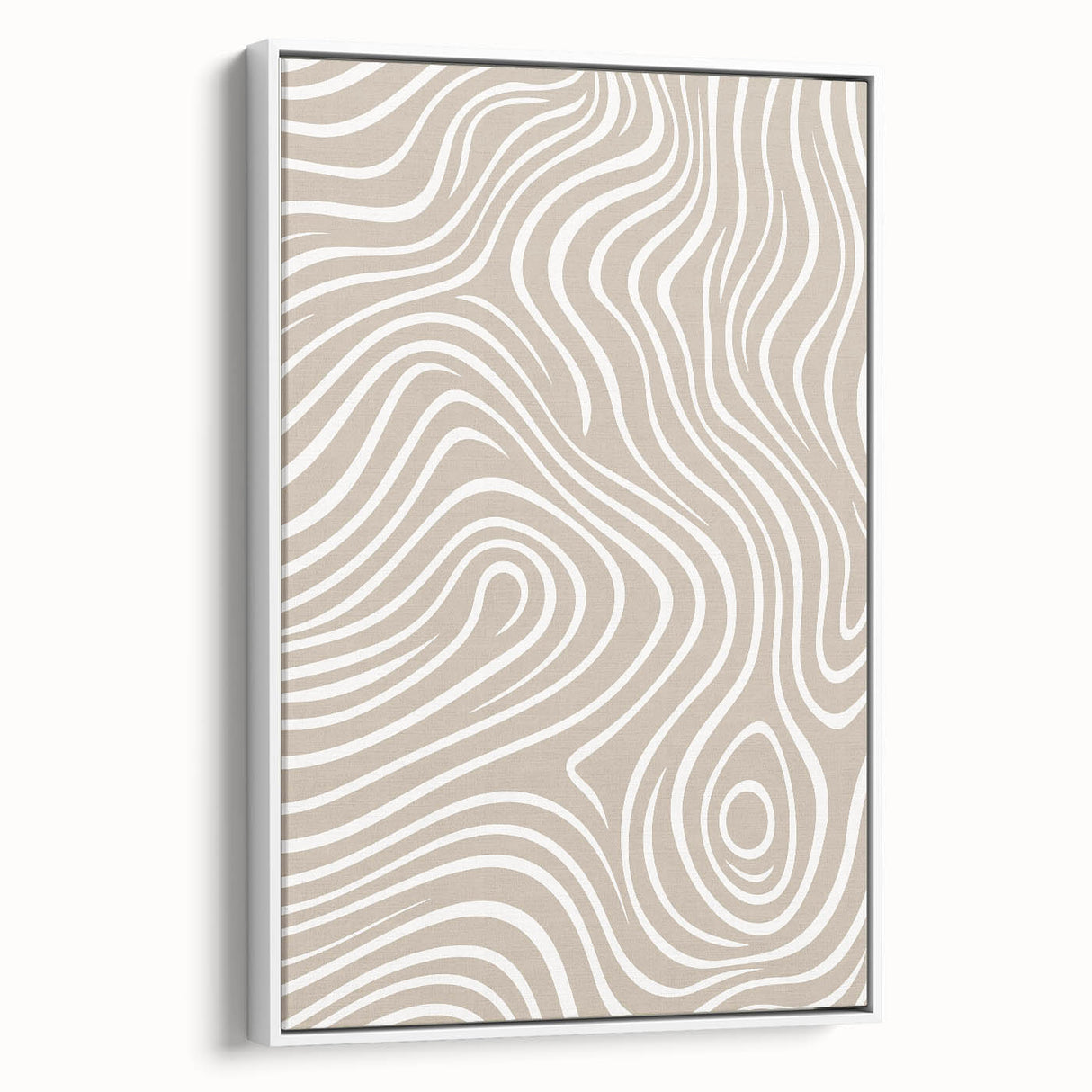 Framed minimalist wall art collection showcasing abstract designs in soothing colors, displayed from a side view against a neutral backdrop.
