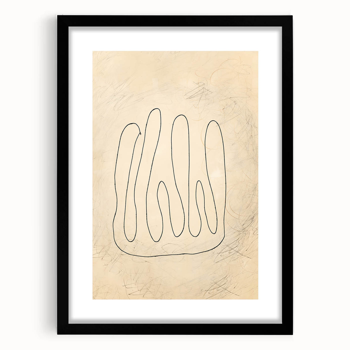 Framed abstract minimalist wall art with a sleek black frame and mat, showcasing a modern design that enhances contemporary decor.
