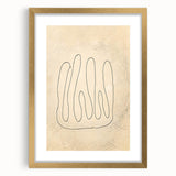Abstract minimalist wall art design in a sleek gold frame with a mat, showcasing subtle tones and clean lines, perfect for modern decor.