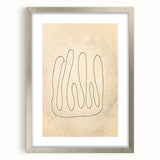 Abstract minimalist wall art design in a silver frame, showcasing a clean and modern aesthetic with a mat, perfect for contemporary decor.