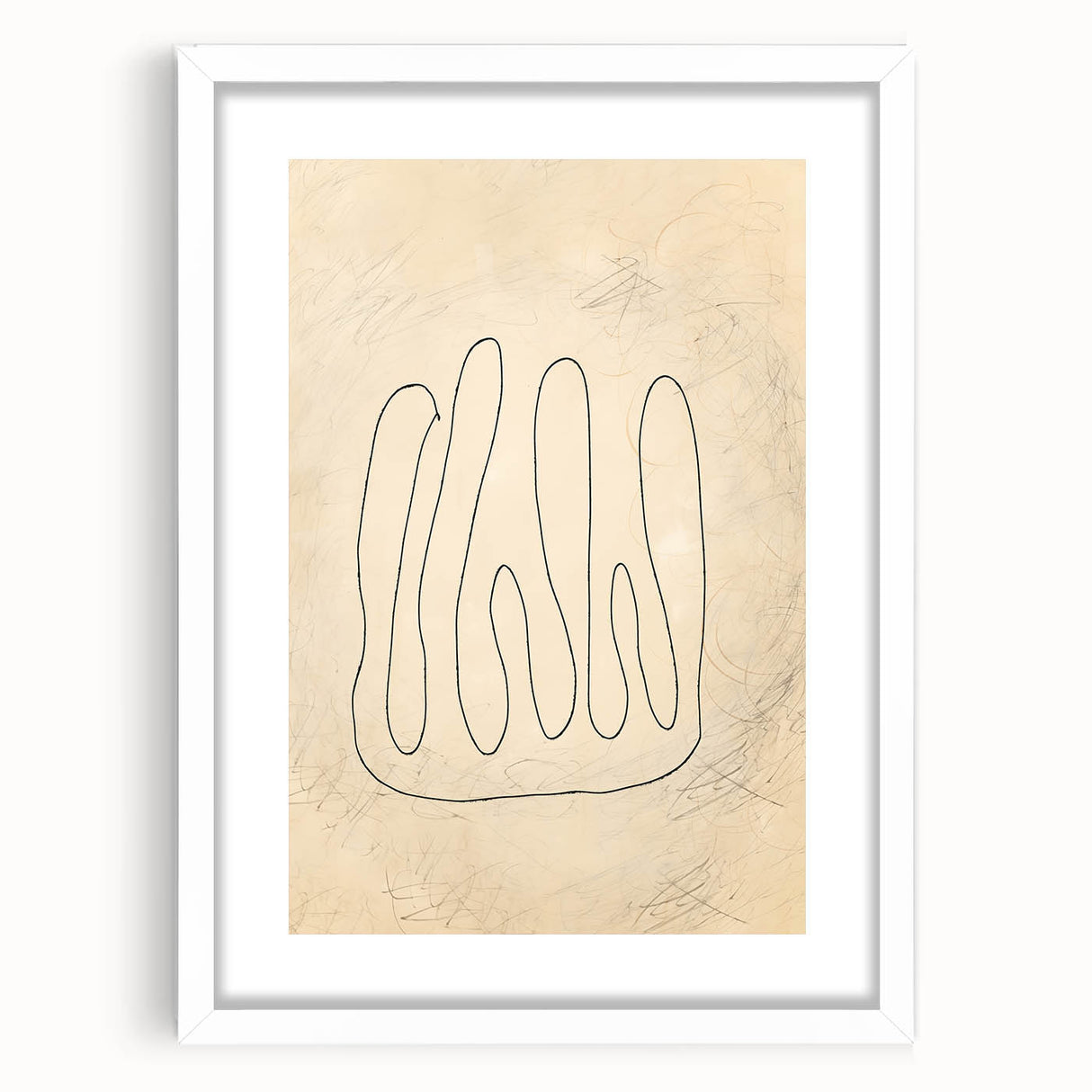Framed abstract minimalist wall art design showcasing soft pastel colors and geometric shapes, presented with a white mat for a modern aesthetic.