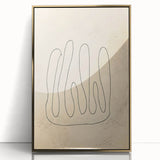 Framed abstract minimalist wall art featuring gold accents on a soft beige background, perfect for modern home decor or office spaces.