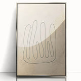 Framed abstract minimalist wall art design in silver acrylic, showcasing geometric shapes and muted colors, enhancing modern decor aesthetics.