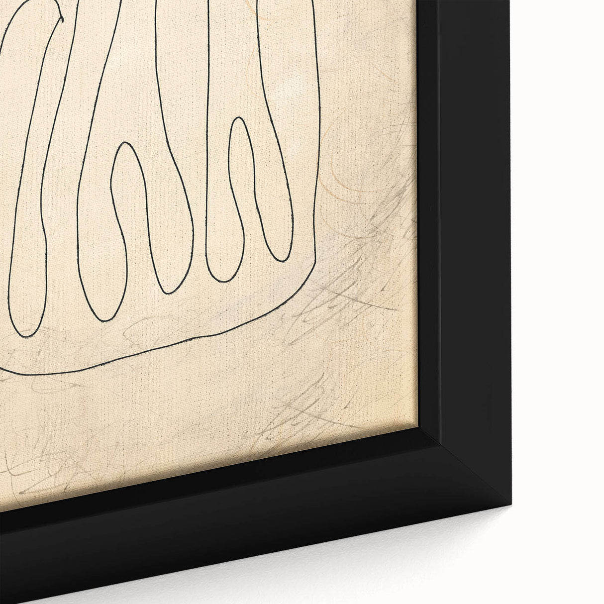Close-up of framed minimalist abstract wall art featuring soft pastel colors and geometric shapes, perfect for modern decor.