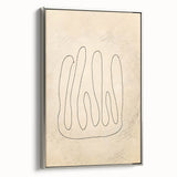 Framed abstract minimalist wall art featuring a sleek silver border, showcasing a modern design with soft colors, perfect for contemporary decor.