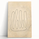 Abstract minimalist wall art design showcasing soft pastel colors and geometric shapes, printed on stretched canvas, leaning against a neutral wall.