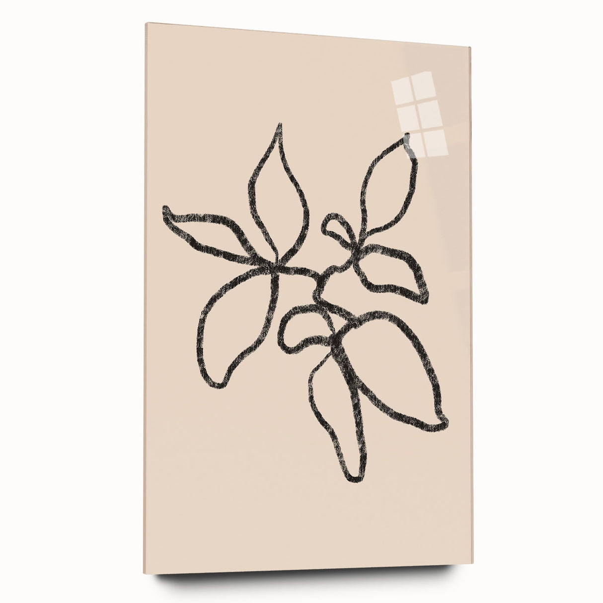 Abstract minimalist wall art collection displayed in acrylic glass, showcasing a side view of modern designs with soft colors and elegant lines.