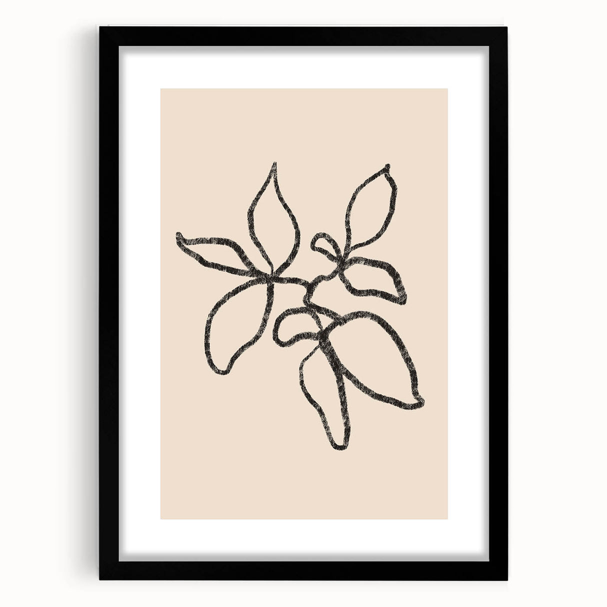 Abstract minimalist wall art design featuring a black frame and mat, showcasing a stylish geometric pattern ideal for modern decor.