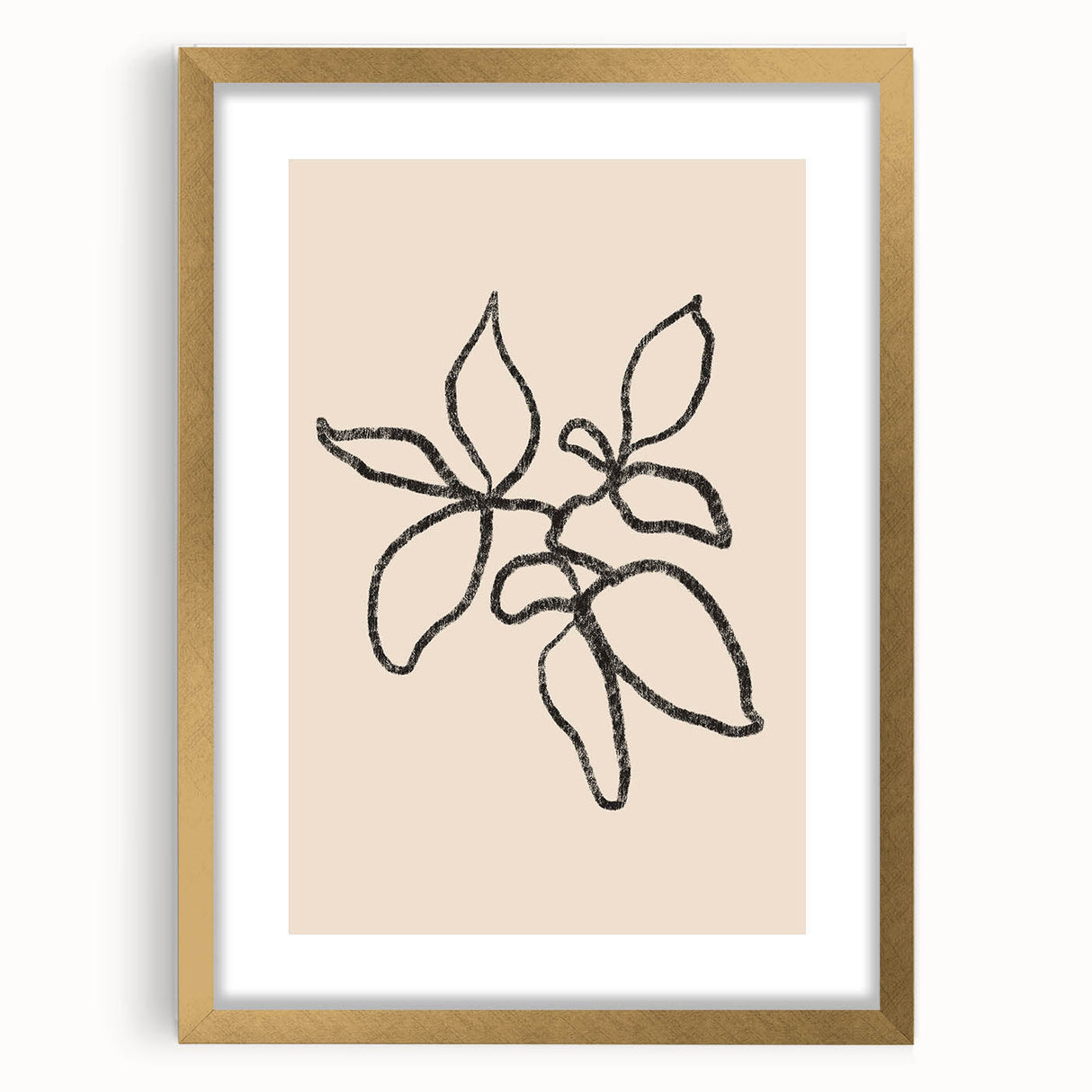 Framed abstract minimalist wall art featuring a gold mat and sleek black border, showcasing a modern design perfect for contemporary decor.