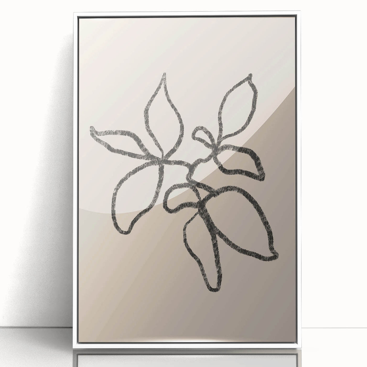 Framed minimalist abstract wall art featuring soft beige and white colors, showcasing fluid shapes and elegant lines, ideal for modern decor.