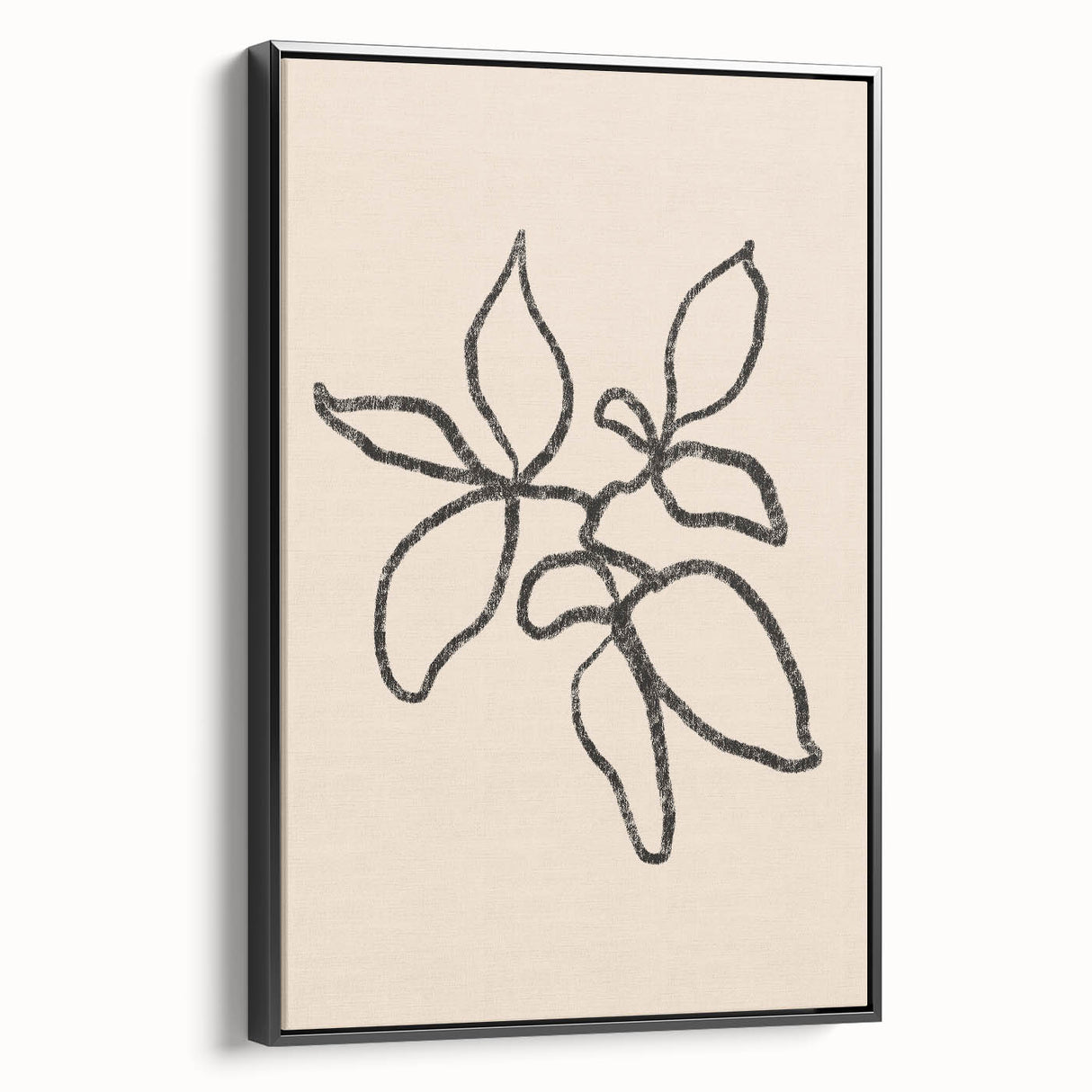 Framed canvas art showcasing an abstract minimalist design with soft pastel colors, viewed from the side, emphasizing its sleek profile and modern aesthetic.