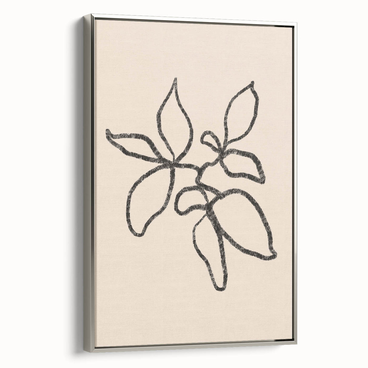 Framed minimalist wall art design showcasing abstract geometric shapes in silver tones, perfect for modern home décor and stylish interiors.